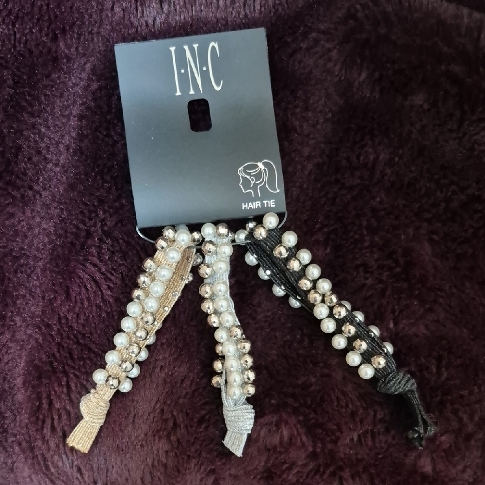 INC Bejeweled And Faux Pearl Set Of 3 Hair Ties, New With Tags